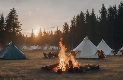 Zelte mit Lagerfeuer